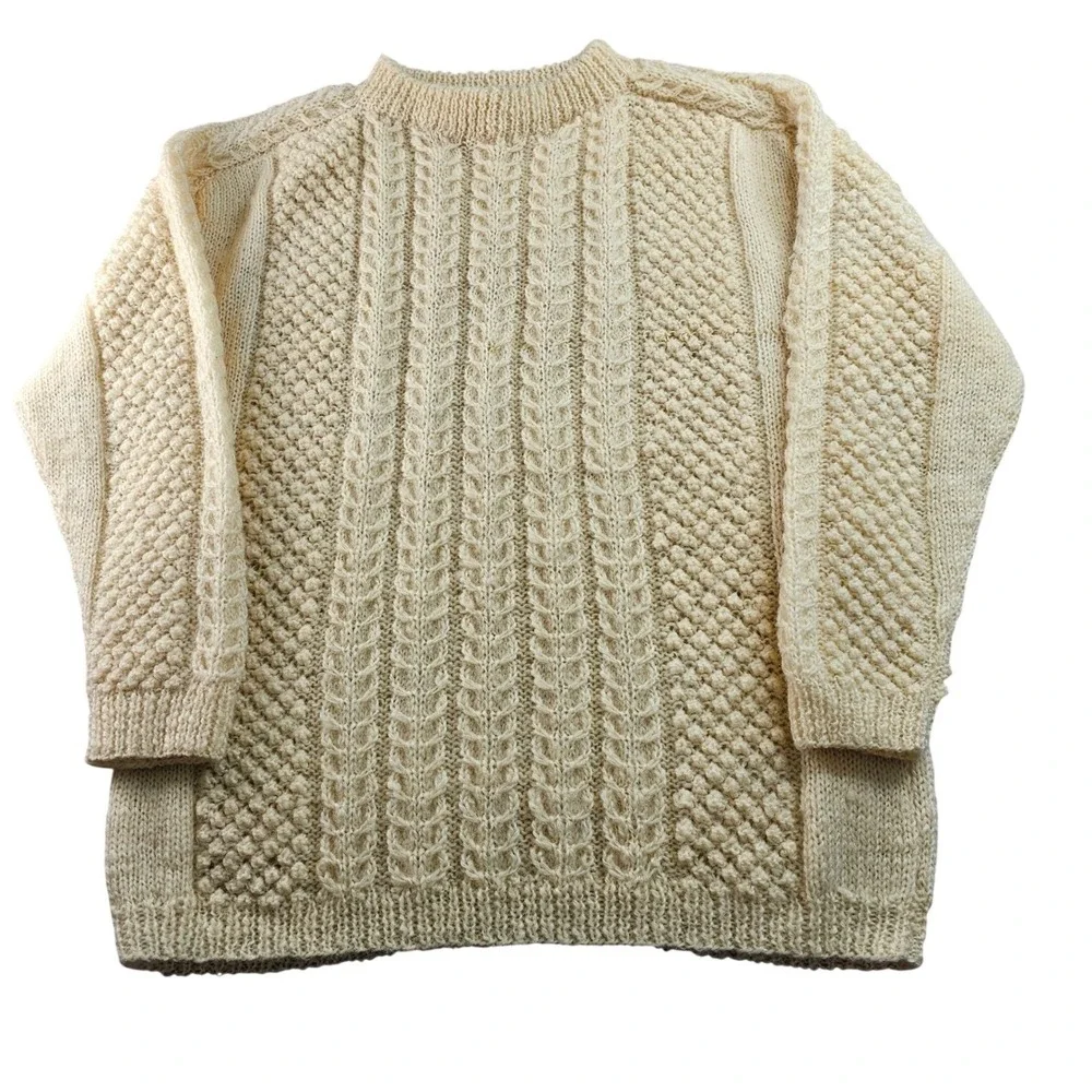 Agrodome Woollen Mill Knitted Sweater Mens Ivory Pure‎ Wool Long Sleeve Pullover